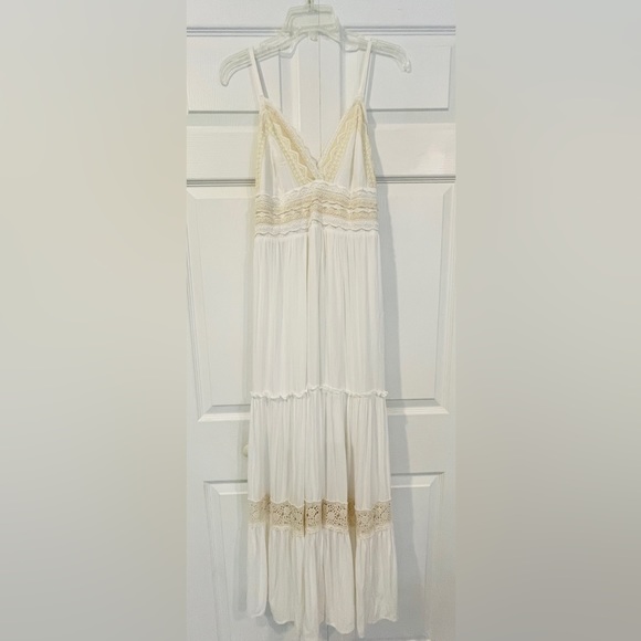 Solitaire Swim Long White and Beige Crochet Dress - Picture 1 of 11